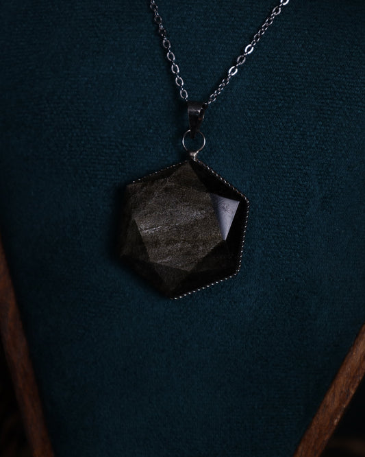 Goldobsidian Anhänger Hexagon mit echt Silberfassung