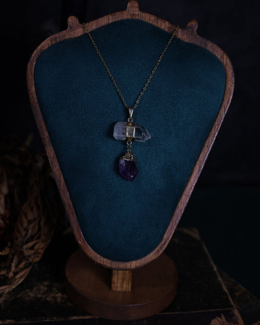 Bergkristall und Amethyst Anhänger mit Goldfassung
