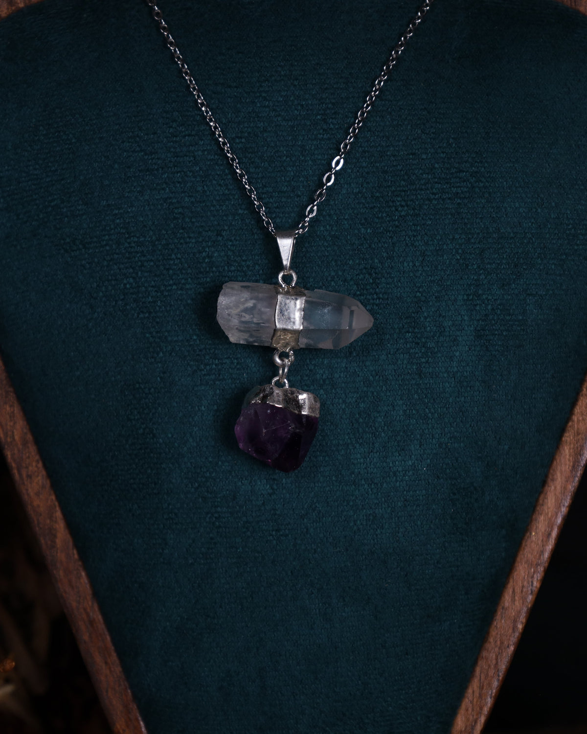 Bergkristall und Amethyst Anhänger mit Silberfassung