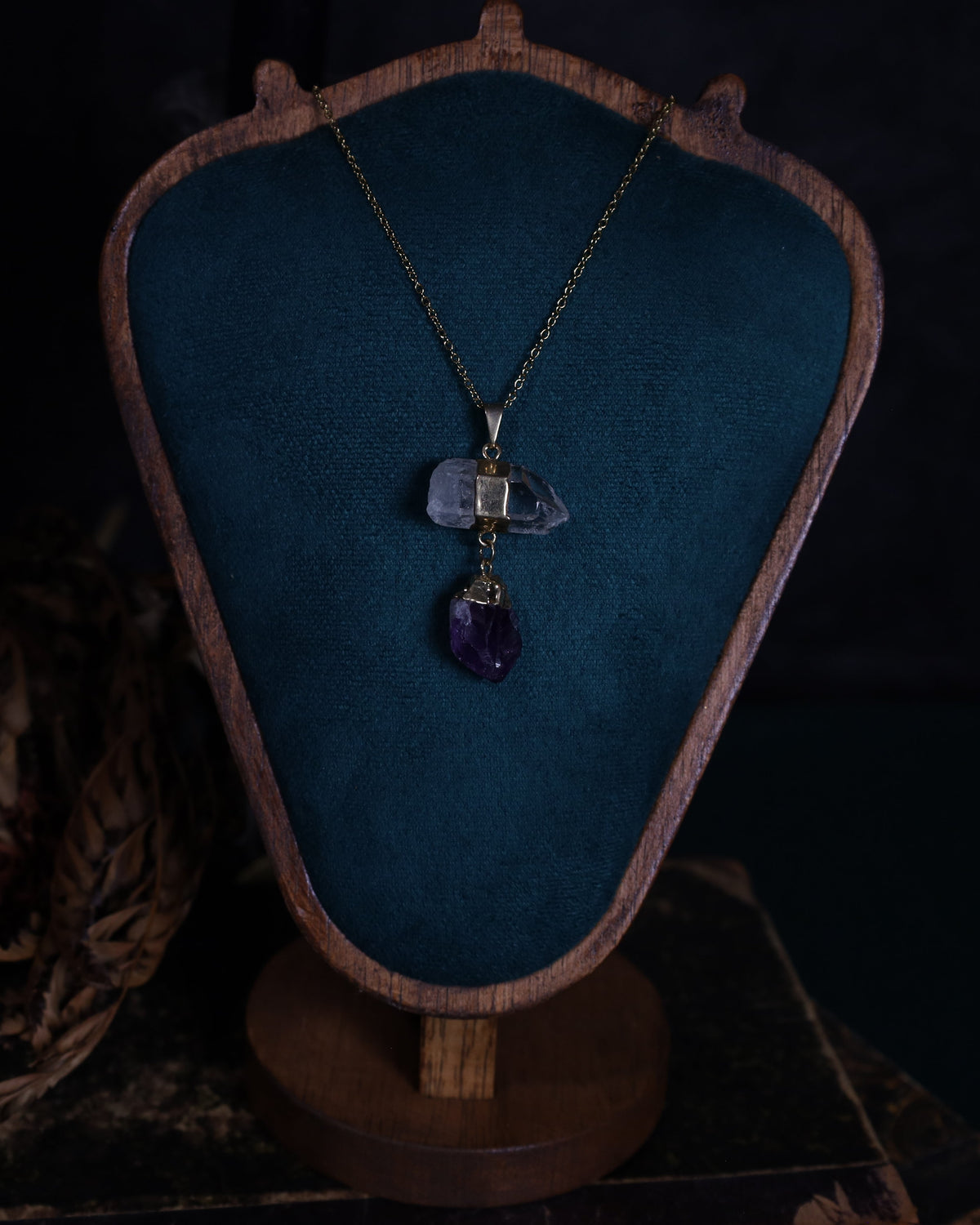 Bergkristall und Amethyst Anhänger mit Goldfassung