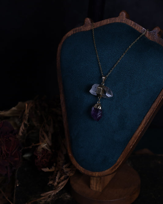 Bergkristall und Amethyst Anhänger mit Goldfassung