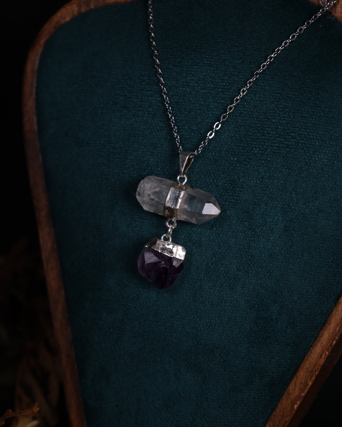 Bergkristall und Amethyst Anhänger mit Silberfassung