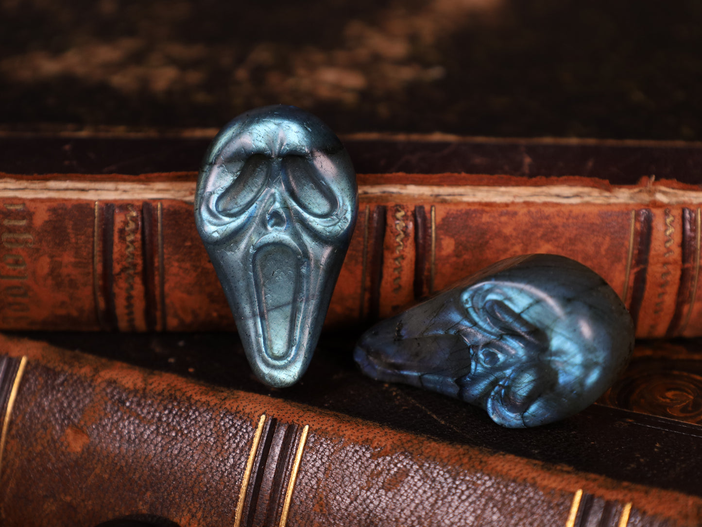 Scream Maske aus Labradorit oder Silber Obsidian | Handgeschnitzte Kristallskulptur