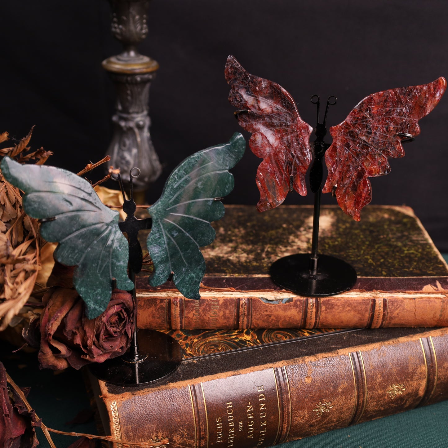 Achat-Schmetterlinge auf Metallständer | 13,5 × 12,5 cm