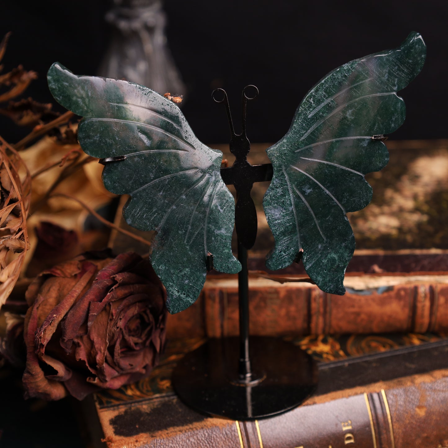 Achat-Schmetterlinge auf Metallständer | 13,5 × 12,5 cm