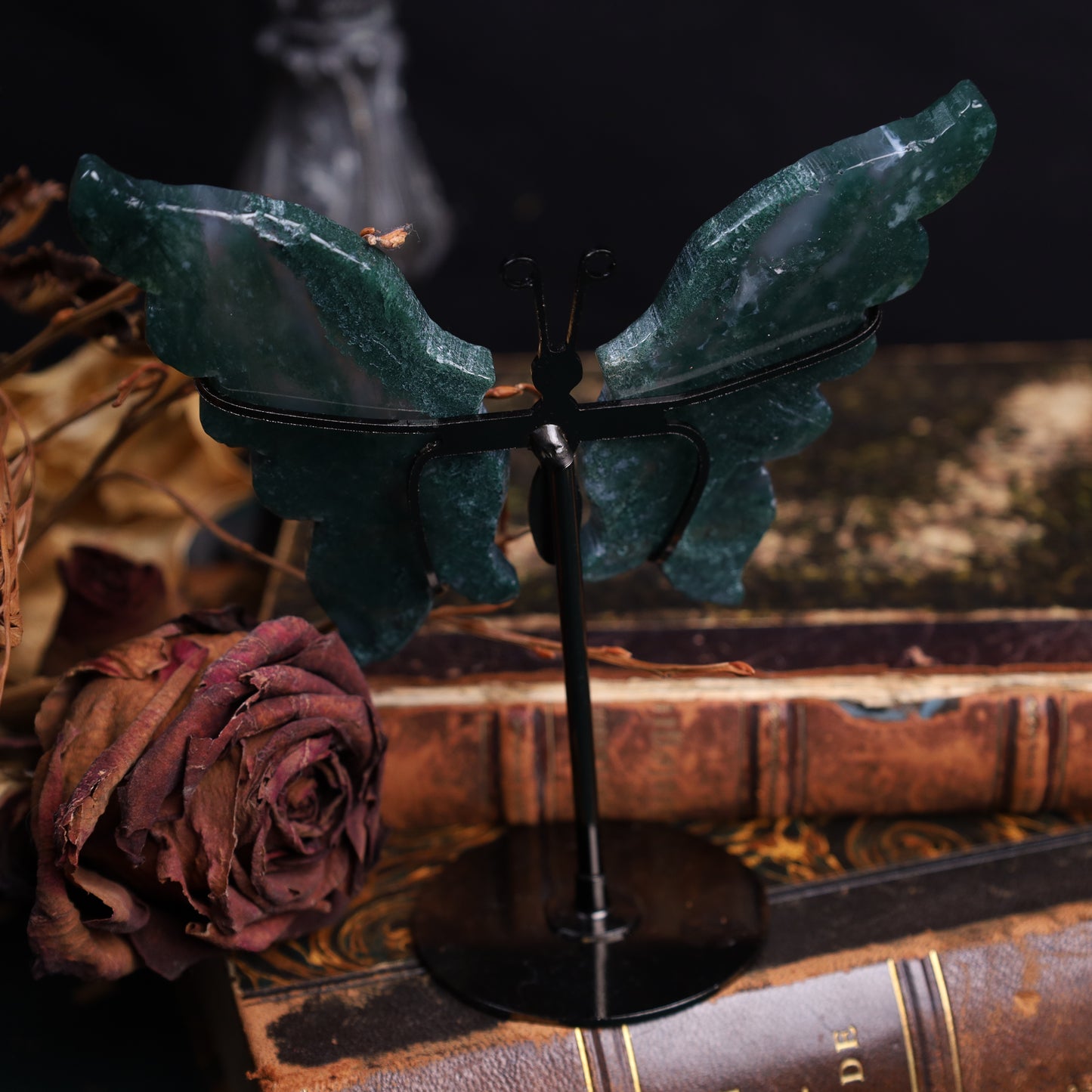 Achat-Schmetterlinge auf Metallständer | 13,5 × 12,5 cm