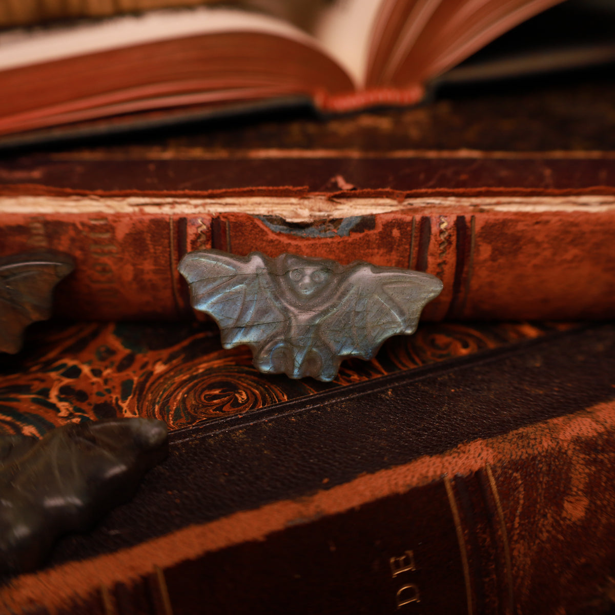 Labradorit Fledermaus – Carving, 50 × 25 mm