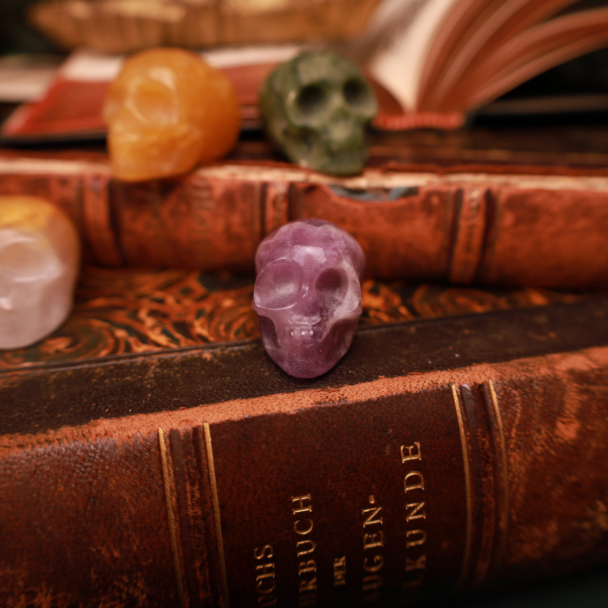 Kleine Kristallschädel – Limonitquarz, Amethyst oder grüne Jade